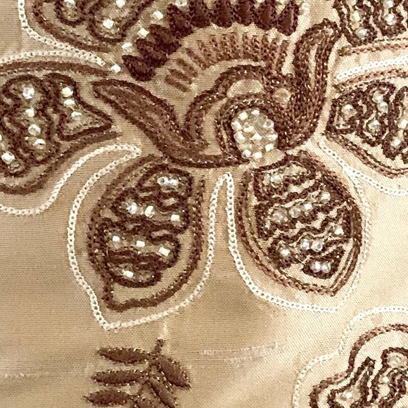 Ann Taylor Embroidered Gold Silk Skirt Size 14P - Picture 3 of 6